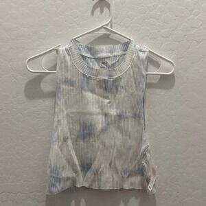 Aerie Rebel Cropped Ribbed Tank Top NWT L Blue White Tie Dye Sleeveless Casual‎
